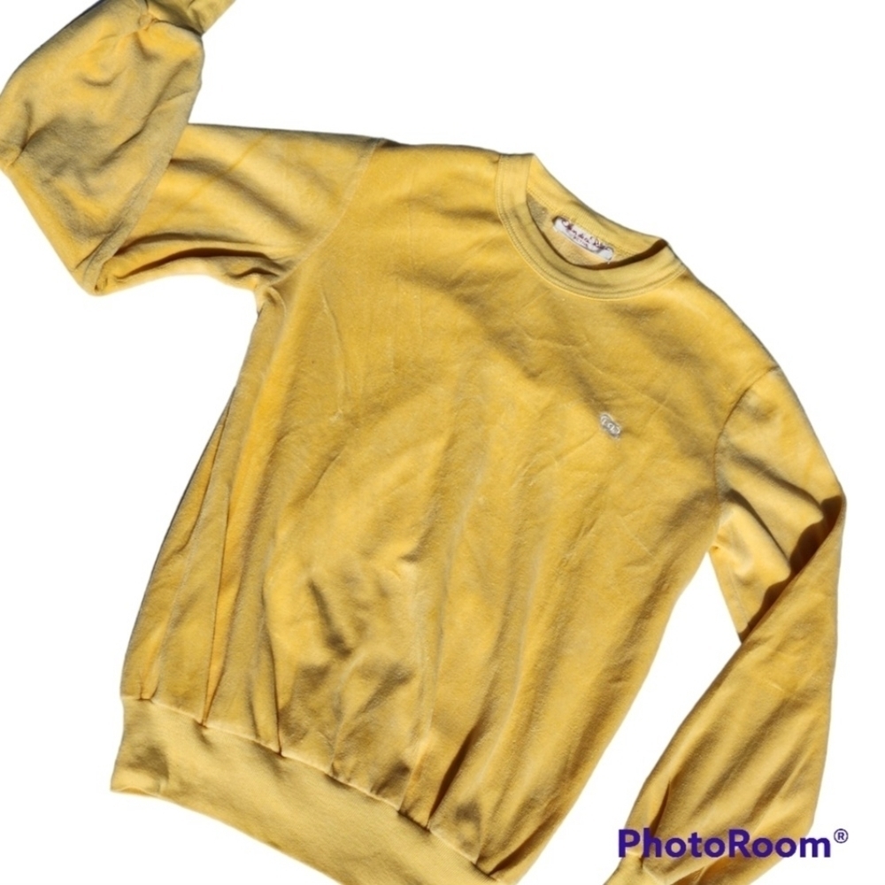 Vintage Oscar De La Renta Active Velour Pullover Yellow Small Medium 80s Retro